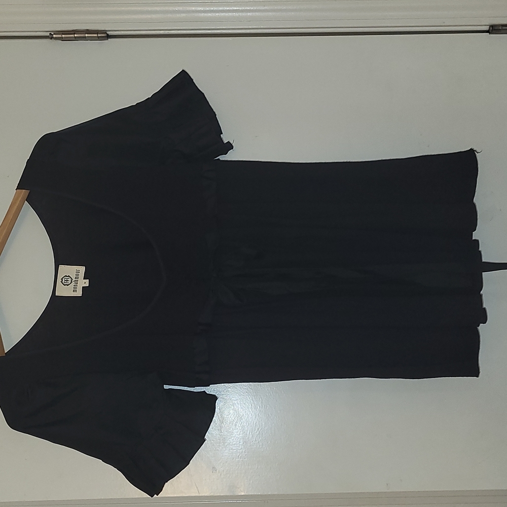 Monahmour maternity short-sleeved blouse. Roomy, silky sleeves & middle bow. Med - Picture 5 of 6
